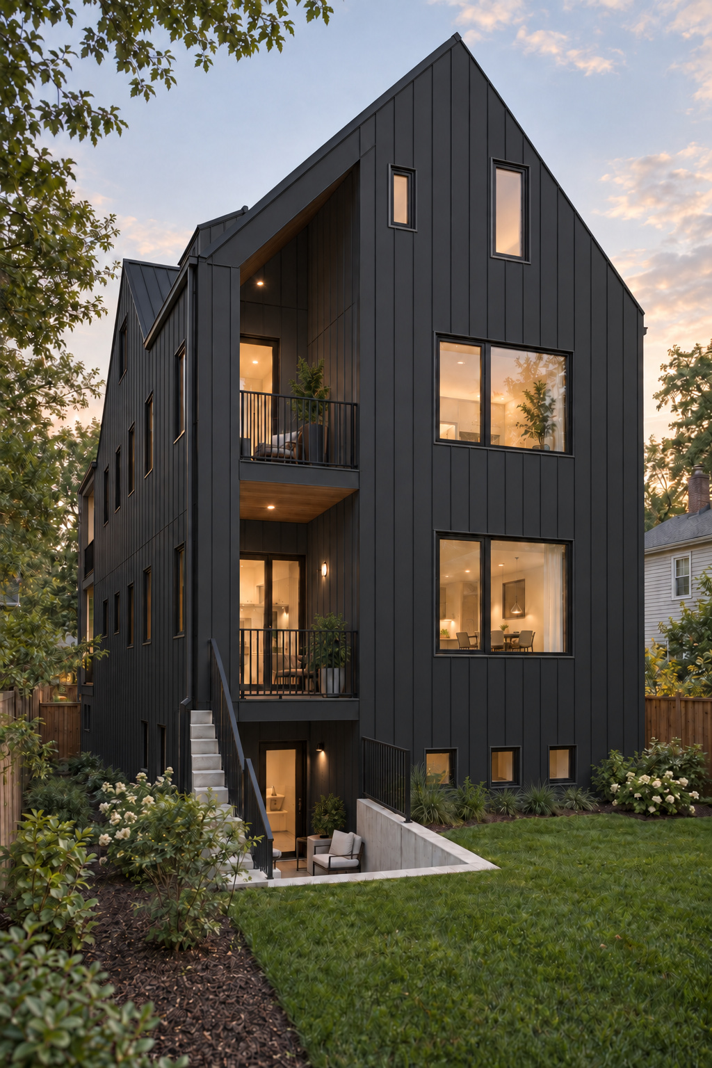 Black Street &mdash; Rear elevation at dusk