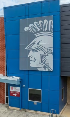Chambersburg Trojan mural on the gymnasium facade