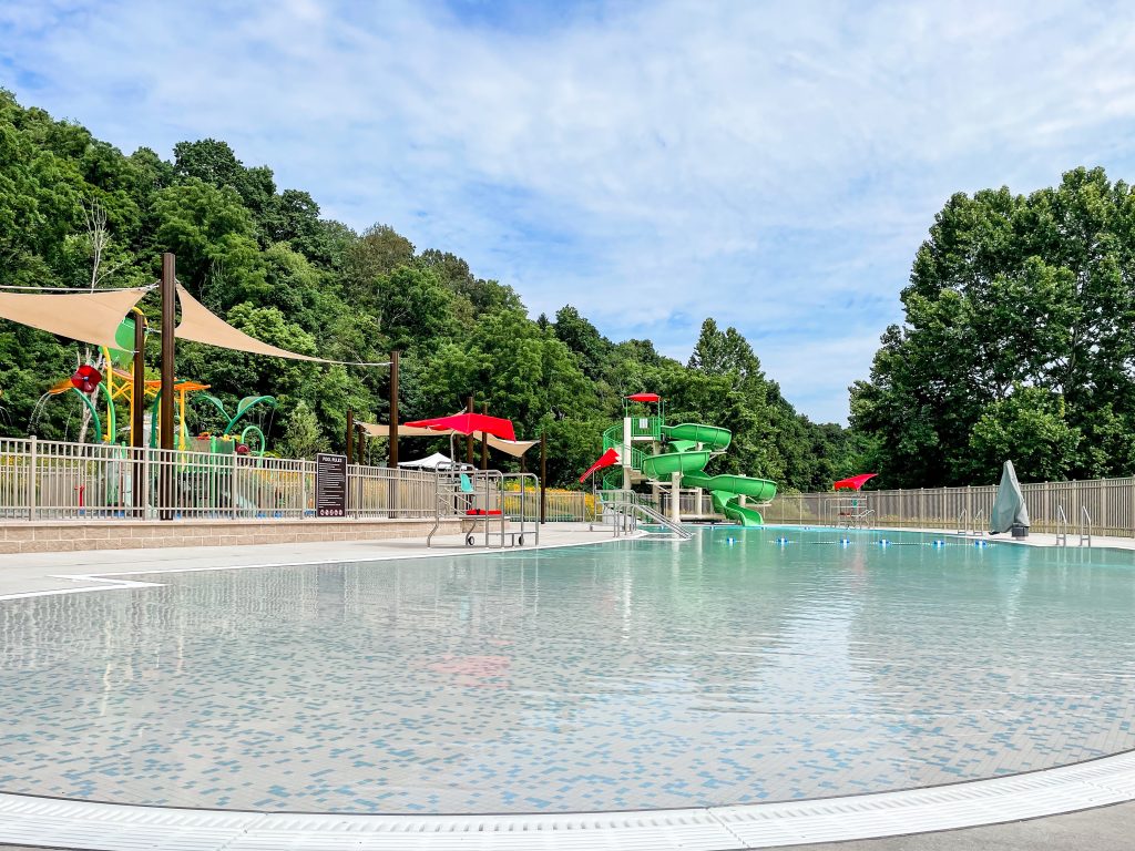 Pool building and solar parking canopies at Ryerson Station State Park