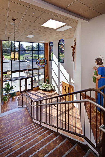 St. Joe's Catholic Church stair hall and window wall